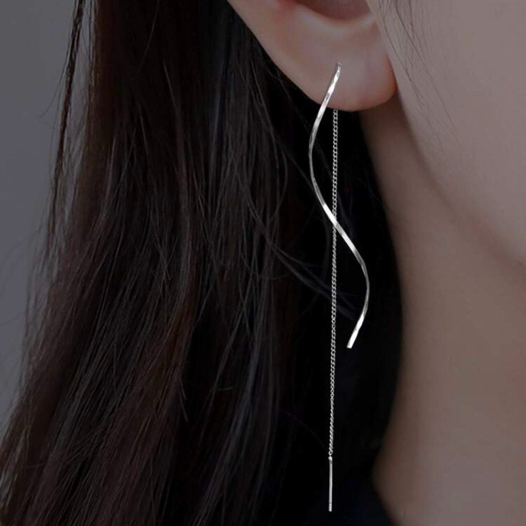 New Anthropologie Elegant Silver Drop Tassel Dangling Spiral Earrings